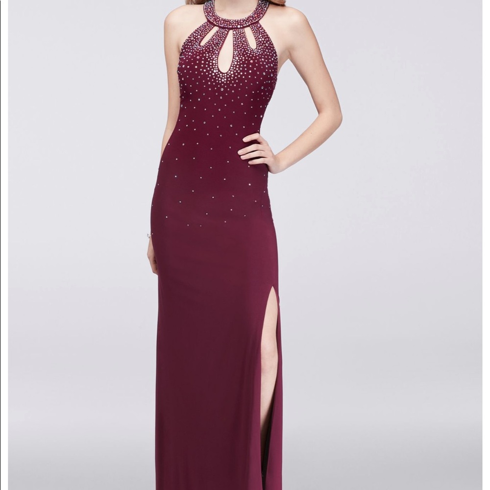 Morgan & Co. Crystal Halter Sheath Prom Dress